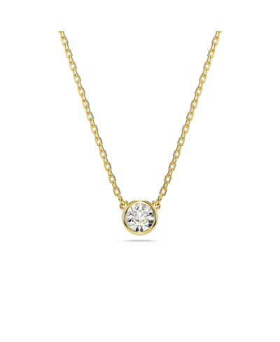 SWAROVSKI ROUND CUT, WHITE, GOLD-TONE IMBER PENDANT NECKLACE