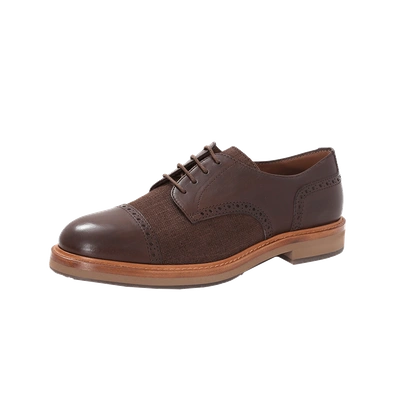 Brunello Cucinelli Leather Cap Toe Shoe In Brown