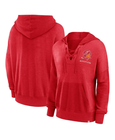 Fanatics Women's  Red Distressed Tampa Bay Buccaneers Heritage Snow Wash French Terry Lace-up Pullove