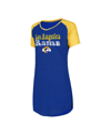 CONCEPTS SPORT WOMEN'S CONCEPTS SPORT ROYAL, GOLD DISTRESSED LOS ANGELES RAMS RAGLAN V-NECK NIGHTSHIRT