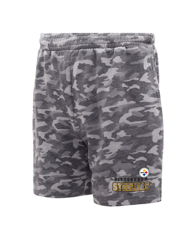 CONCEPTS SPORT MEN'S CONCEPTS SPORT CHARCOAL PITTSBURGH STEELERS BISCAYNE CAMO SHORTS