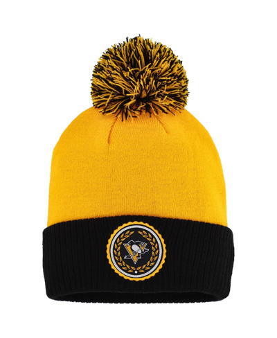 ADIDAS ORIGINALS WOMEN'S ADIDAS GOLD PITTSBURGH PENGUINS LAUREL CUFFED KNIT HAT WITH POM