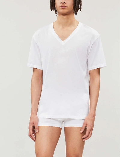 Hanro Cotton Superior Short Sleeve V-neck Tee In White