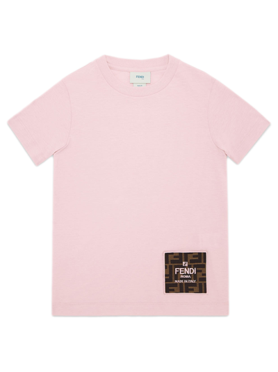 Fendi T-shirt In Jersey Con Patch In Pink
