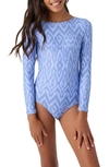 O'neill Kids' Isabella Ikat Twist Back Long Sleeve One-piece Rashguard Swimsuit In Hydrangea