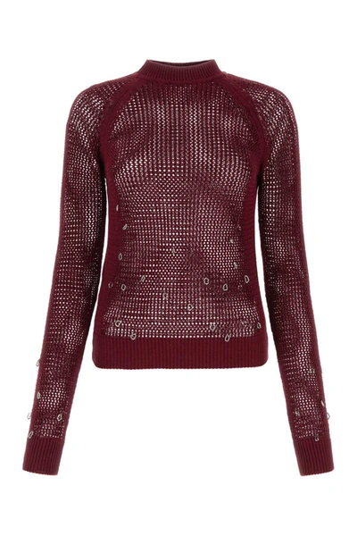 Durazzi Milano Bead-embellished Open-knit Jumper In Burgundy