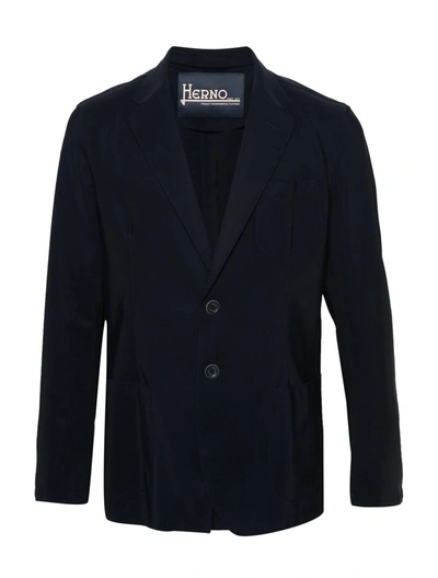 Herno Single-breasted Blazer Jacket In Azul