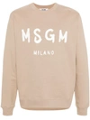 Msgm Logo-print Cotton Sweatshirt In Beige