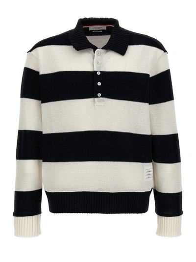 Thom Browne Striped Knitted Polo Shirt In Multicolor