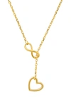 QUEEN JEWELS 14K GOLF PLATED STERLING SILVER HEART & INFINITY LARIAT NECKLACE