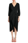 Maggy London Draped Faux Wrap Dress In Black