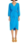 Maggy London Draped Faux Wrap Dress In Brilliant Blue