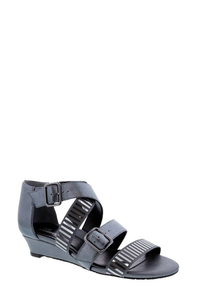 Ros Hommerson Voluptuous Strappy Wedge Sandal In Pewter Leather