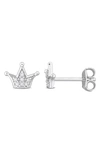 Delmar Created White Sapphire Crown Stud Earrings In Silver