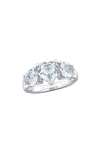 Delmar Sterling Silver Aquamarine Heart 3-stone Ring In Aquamarine