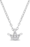 DELMAR STERLING SILVER LAB CREATED WHITE SAPPHIRE CROWN PENDANT NECKLACE