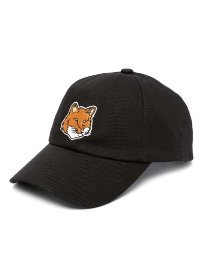 MAISON KITSUNÉ BLACK BASEBALL CAP WITH FOX PATCH IN COTTON MAN