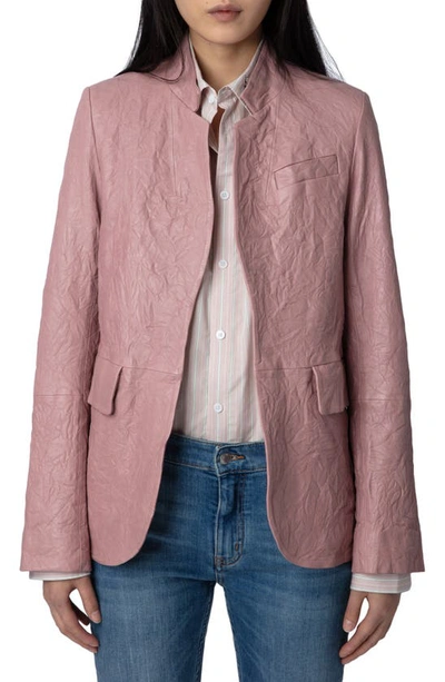 Zadig & Voltaire Very Crinkled Leather Blazer In Primerose