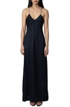 Zadig & Voltaire Rayonne Satin Maxi Dress In Encre