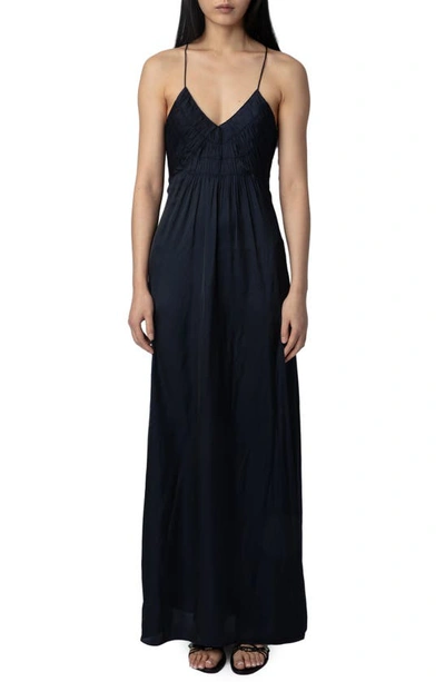 Zadig & Voltaire Rayonne Satin Maxi Dress In Encre