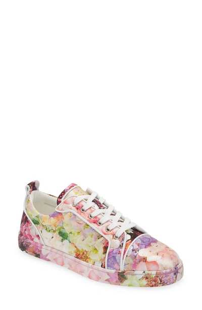 Christian Louboutin Louis Junior Orlato Leather-trimmed Floral-print Satin-crepe Sneakers In Pink