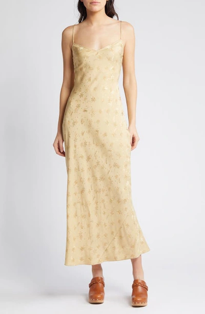 Frame Floral Silk Long V-neck Cami Dress In Gold