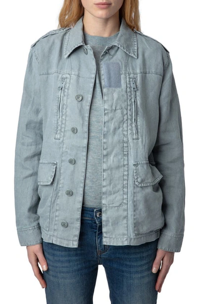 Zadig & Voltaire Kid Linen Skull Wings Jacket In Glacier