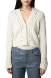 ZADIG & VOLTAIRE BARLEY EMBELLISHED CABLE STITCH MERINO WOOL CARDIGAN