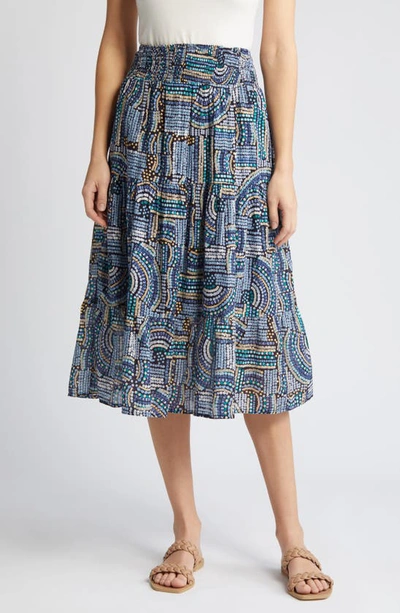 Nic + Zoe Cotton Tiered Midi Skirt In Blue Multi