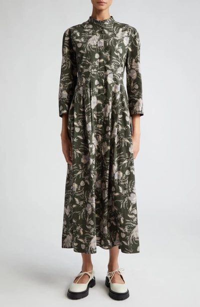 Max Mara Pilly Floral-print Shirtdress In Kaki