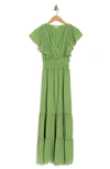 Max Studio Pebble Crepe Flutter Sleeve Maxi Dress In Herb