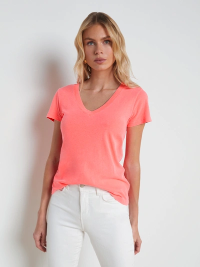 L Agence Becca Cotton V-neck Tee In Neon Coral