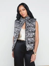 L'agence Rae Puffer Vest In Black/ecru Map Of Paris