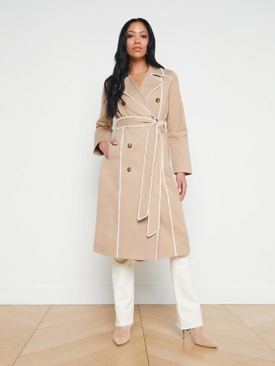 L Agence Venus Trench Coat With Contrast Trim In Almond