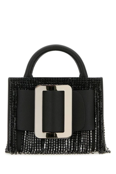 BOYY BOYY WOMEN BLACK LEATHER BOBBY 18 CRYSTAL FLAPPER HANDBAG