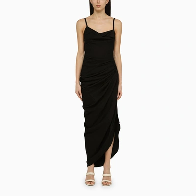 JACQUEMUS JACQUEMUS SAUDADE BLACK VISCOSE LONG DRESS WOMEN