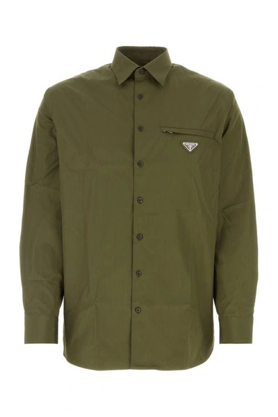 Prada Man Army Green Poplin Shirt