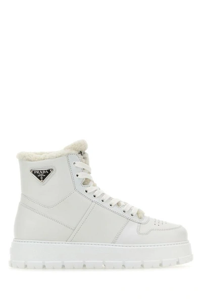 Prada Woman White Leather Trainers