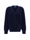 Prada Single Large Buttoned Knit Cardigan In Blue