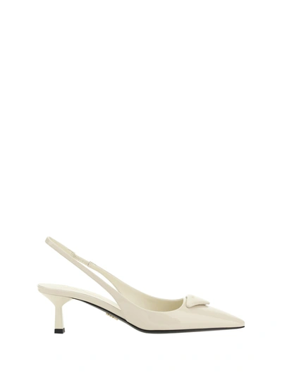 Prada Pointed Toe Slingback Pumps In Cream