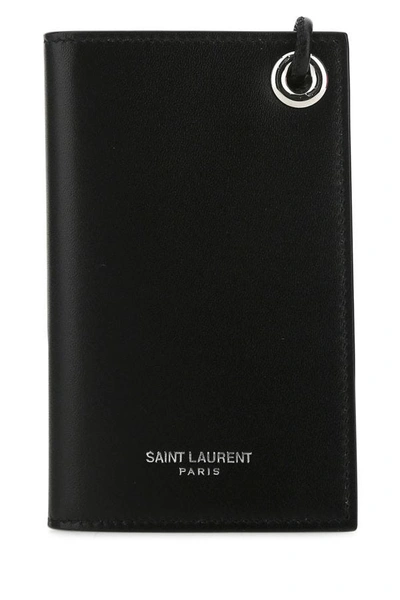Saint Laurent Strapped Flap Card Holder In Black