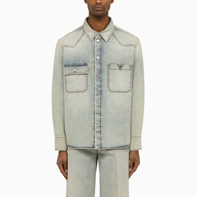 Valentino Denim Shirt With V Detail Men In Blue