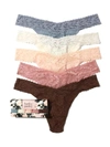 Hanky Panky 5 Pack Plus Size Signature Lace Thongs In Printed Still Life Box In Nude