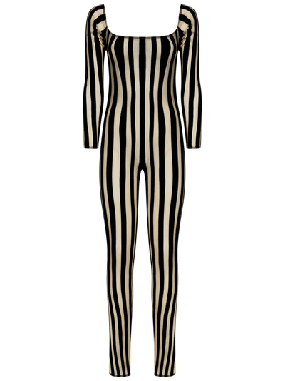 Laquan Smith Striped Velvet Midi Dress In Nero