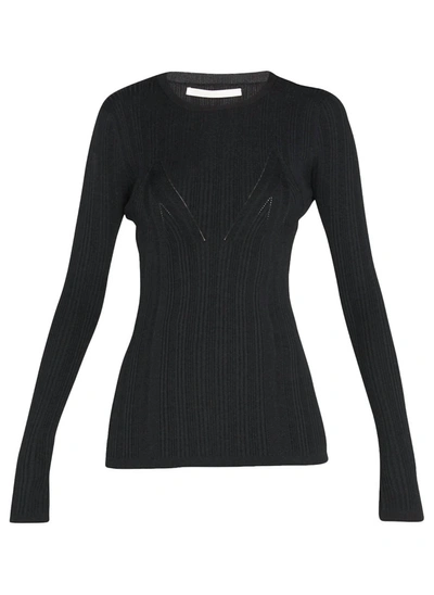 Jason Wu Long Sleeve Fitted Knit Top With Detail In Black