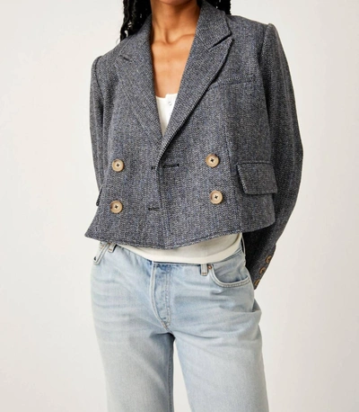 FREE PEOPLE HERITAGE DOUBLE BREASTED CROP BLAZER IN GREY