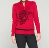 Golfino Leopard Instict Troyer Sweater In Red In Red
