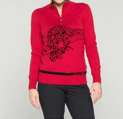Golfino Leopard Instict Troyer Sweater In Red