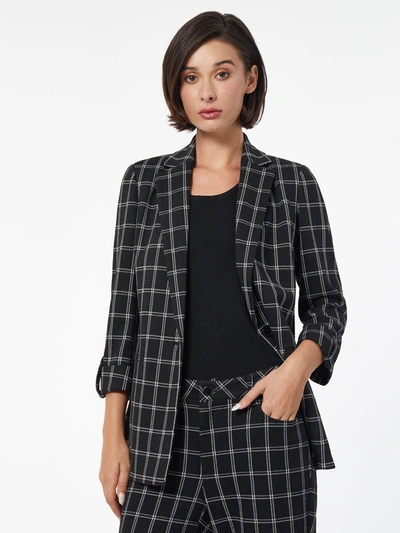 Jones New York Ponte Plaid Wing Collar Rolled Tab Blazer In Jones Black,jones White