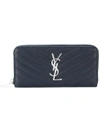 Saint Laurent Monogram Zip Around Wallet In Blue